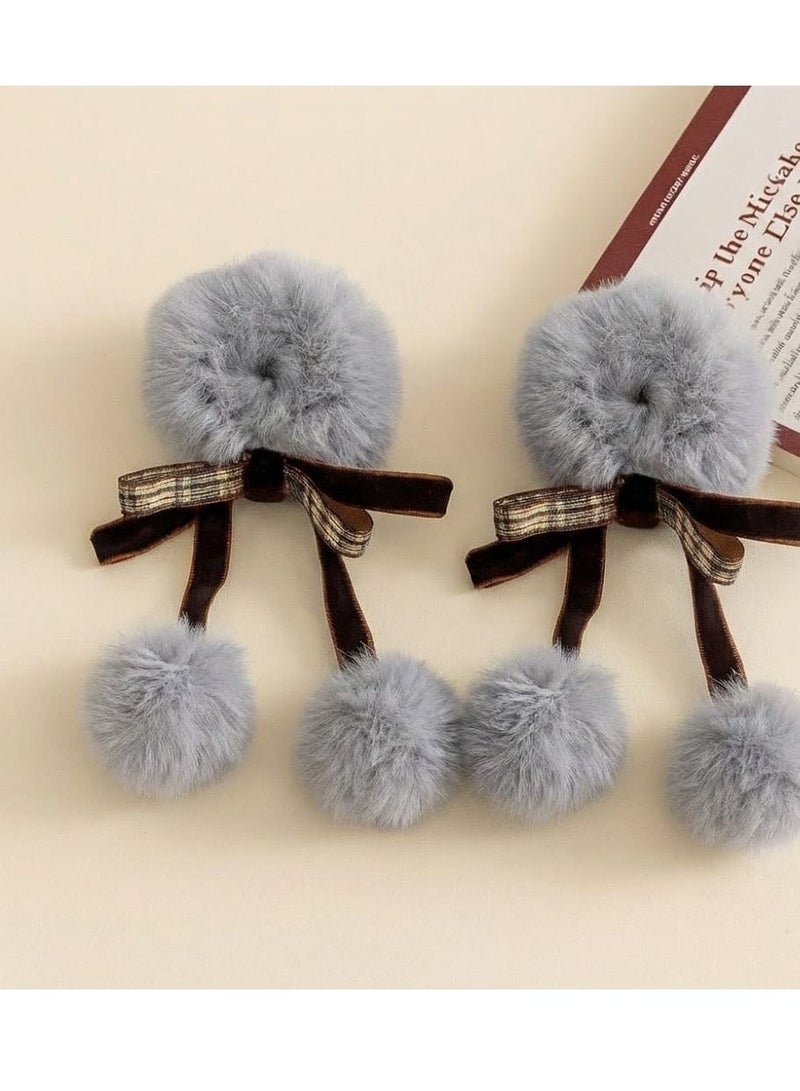 Soft Fur Hair Tie Set of 2 Pieces, Featuring an Elegant Design Decorated with a Bow. Provides a Secure Hold and Is Suitable for Daily Use and Special Occasions, Adding a Chic and Soft Touch to Any Look. Available in Multicolour. - Image 2